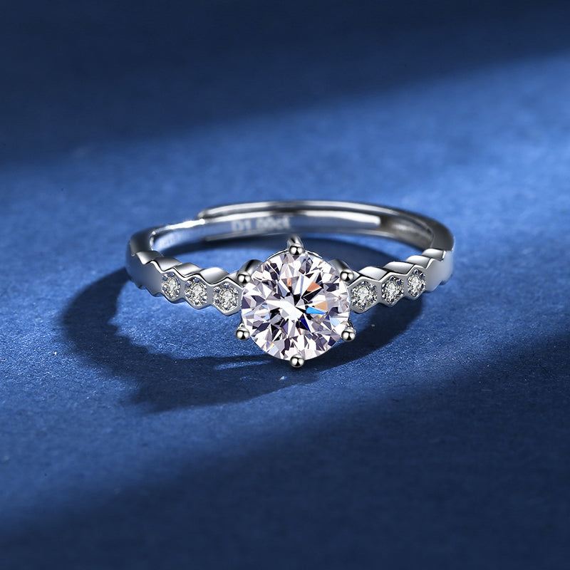 Beehive Lady Moissan Diamond Silver Ring