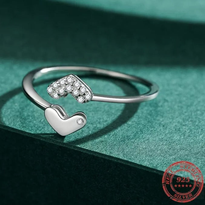 Silver Linked Double Heart Ring
