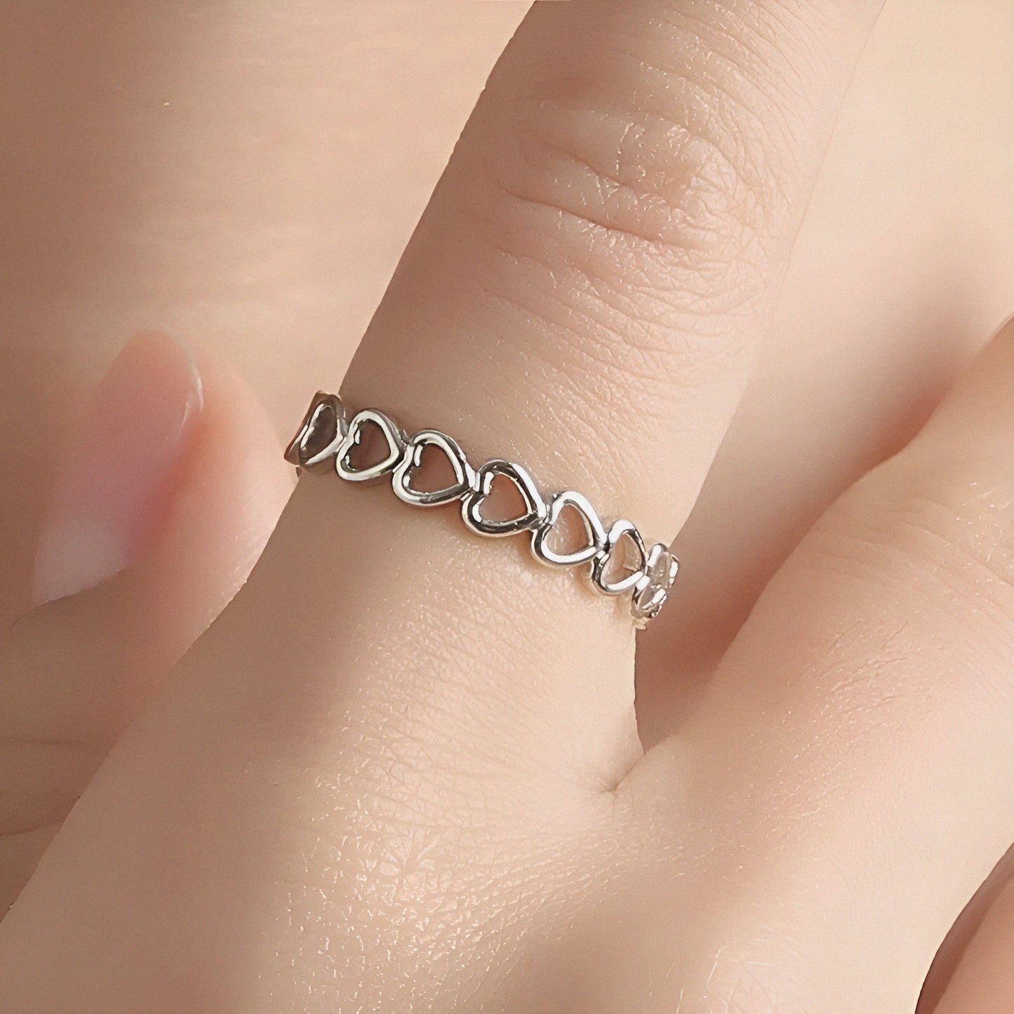 Linked Love Open Hearts Silver Ring
