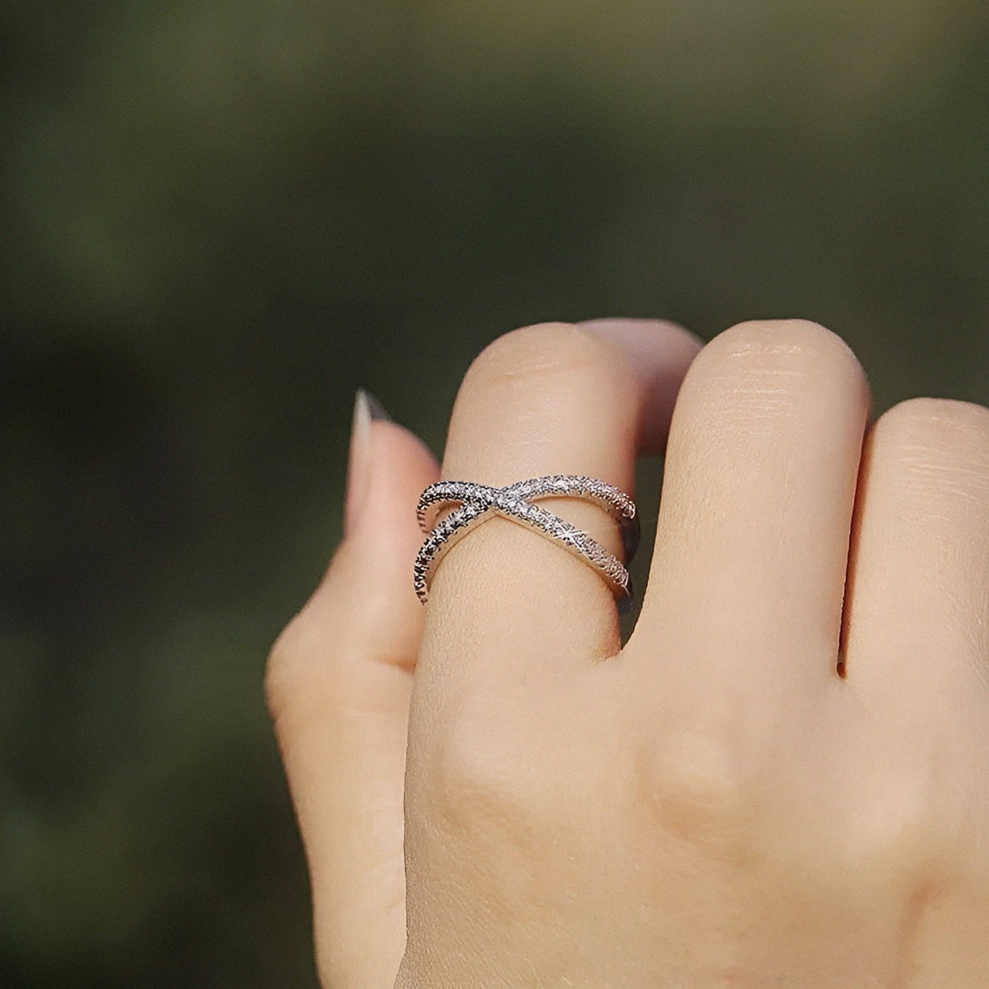 Criss Cross Diamond Silver Ring