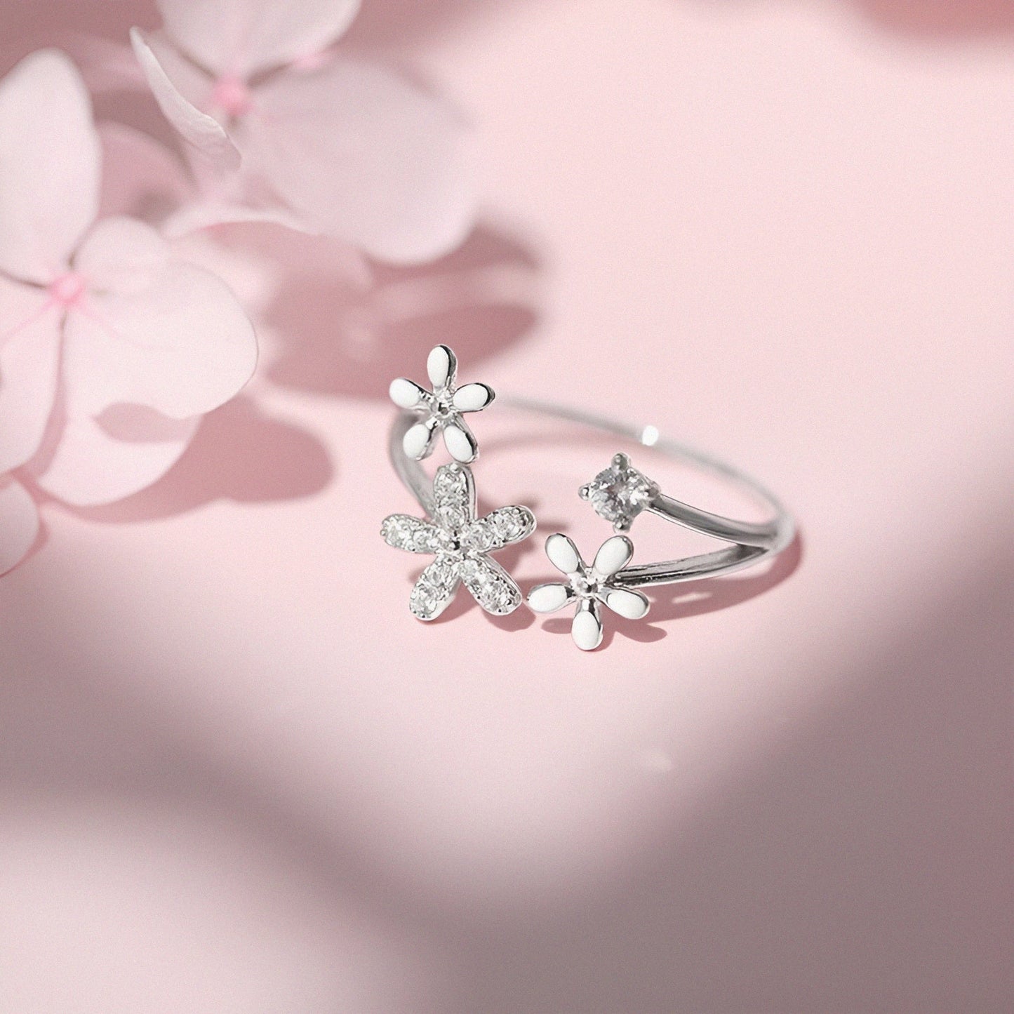 Luxury Stylish Floral Open Silver Ring