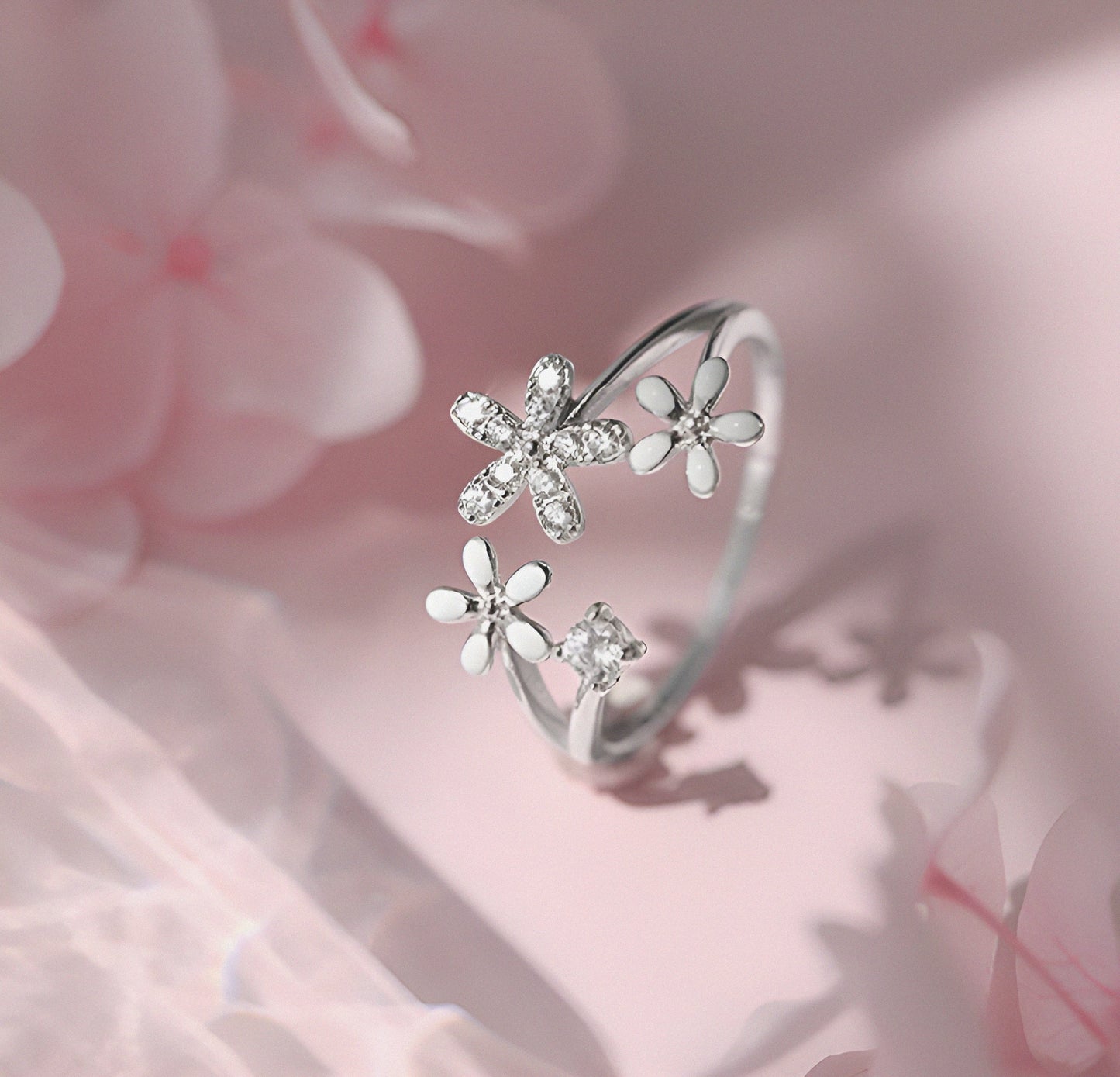 Luxury Stylish Floral Open Silver Ring
