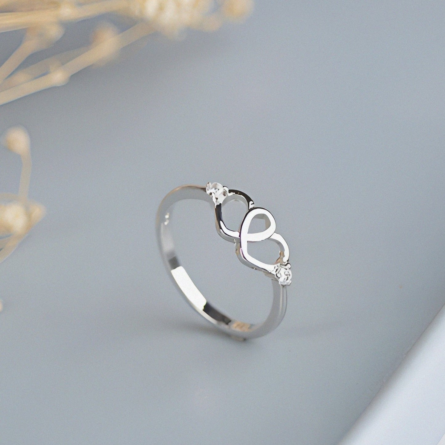 Double Heart Charm Love Silver Ring
