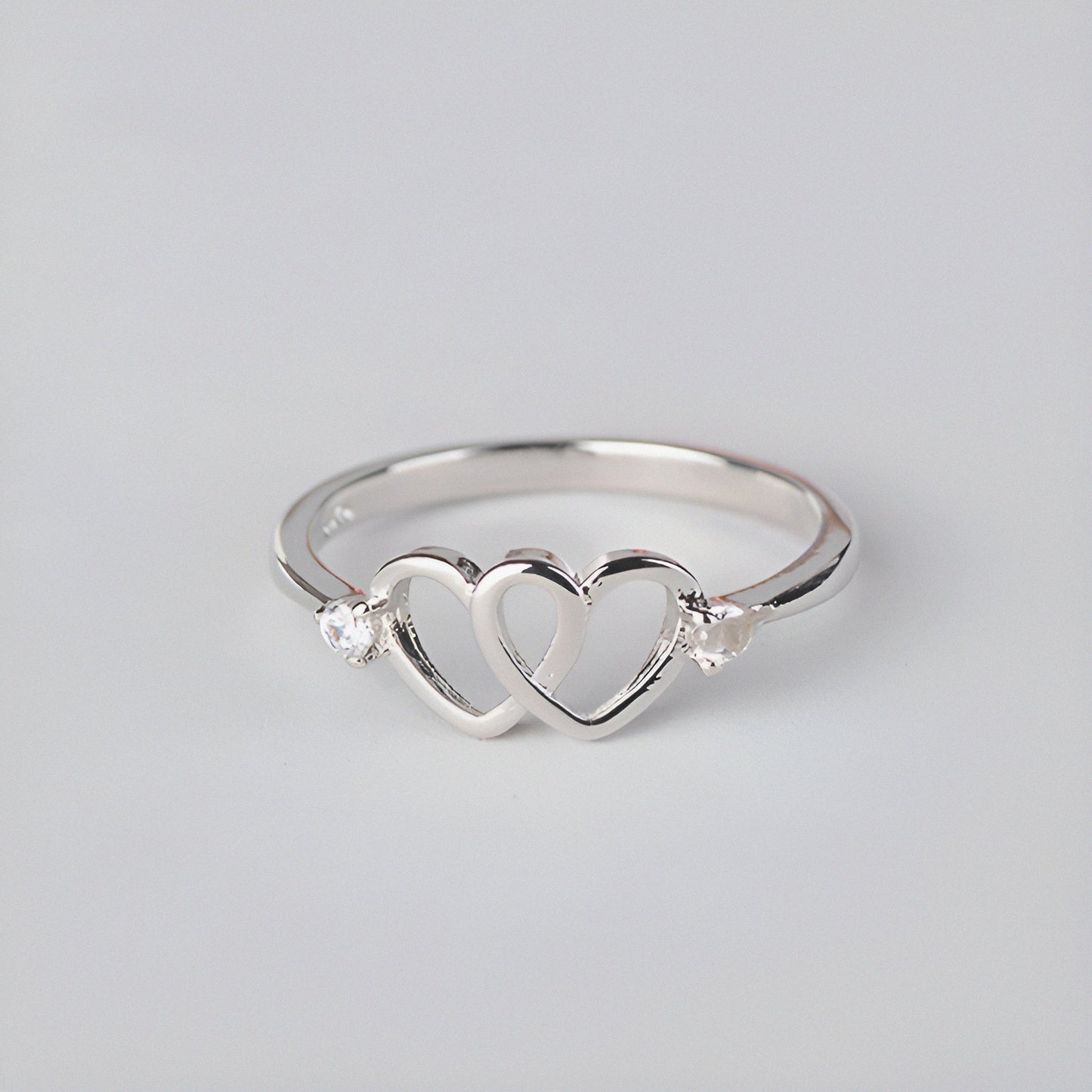 Double Heart Charm Love Silver Ring