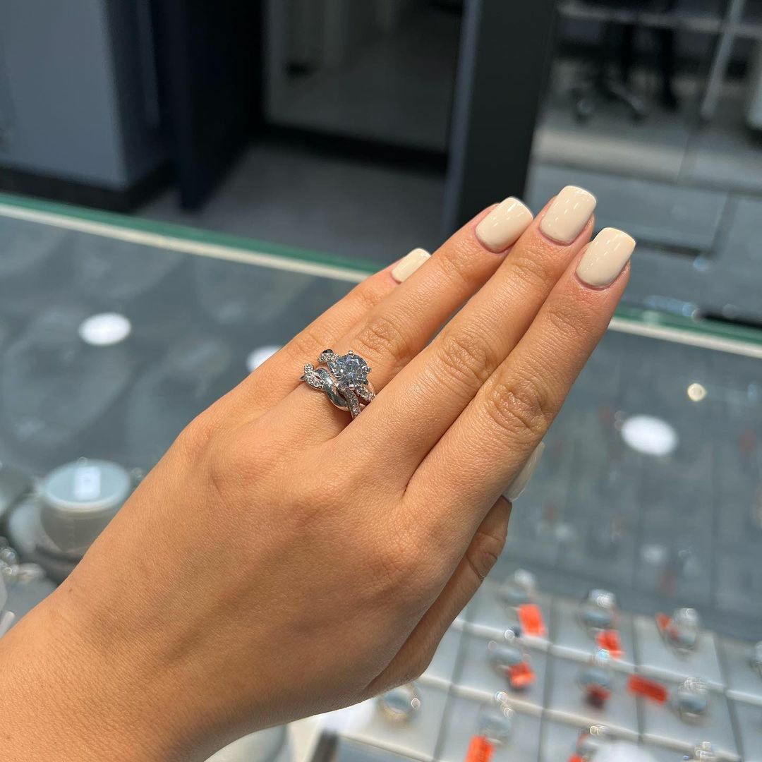 Silver Twisted Shape Princess Diamond Ring Set