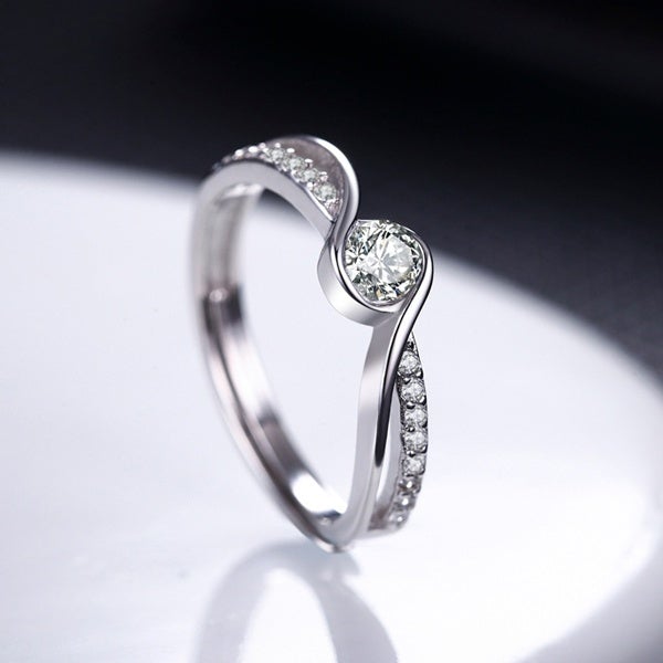 Cubic Zirconia Twisted Silver Ring
