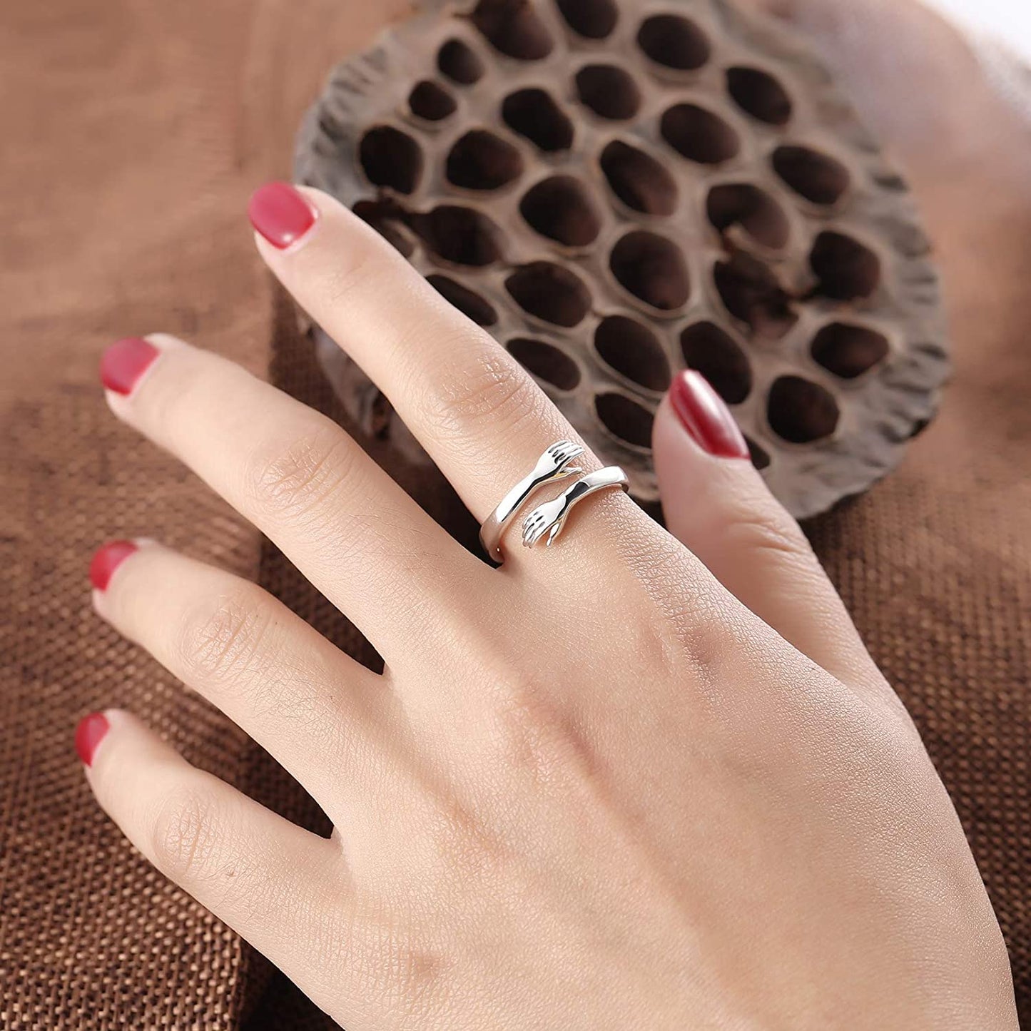 Girl's Hugging Silver Ring