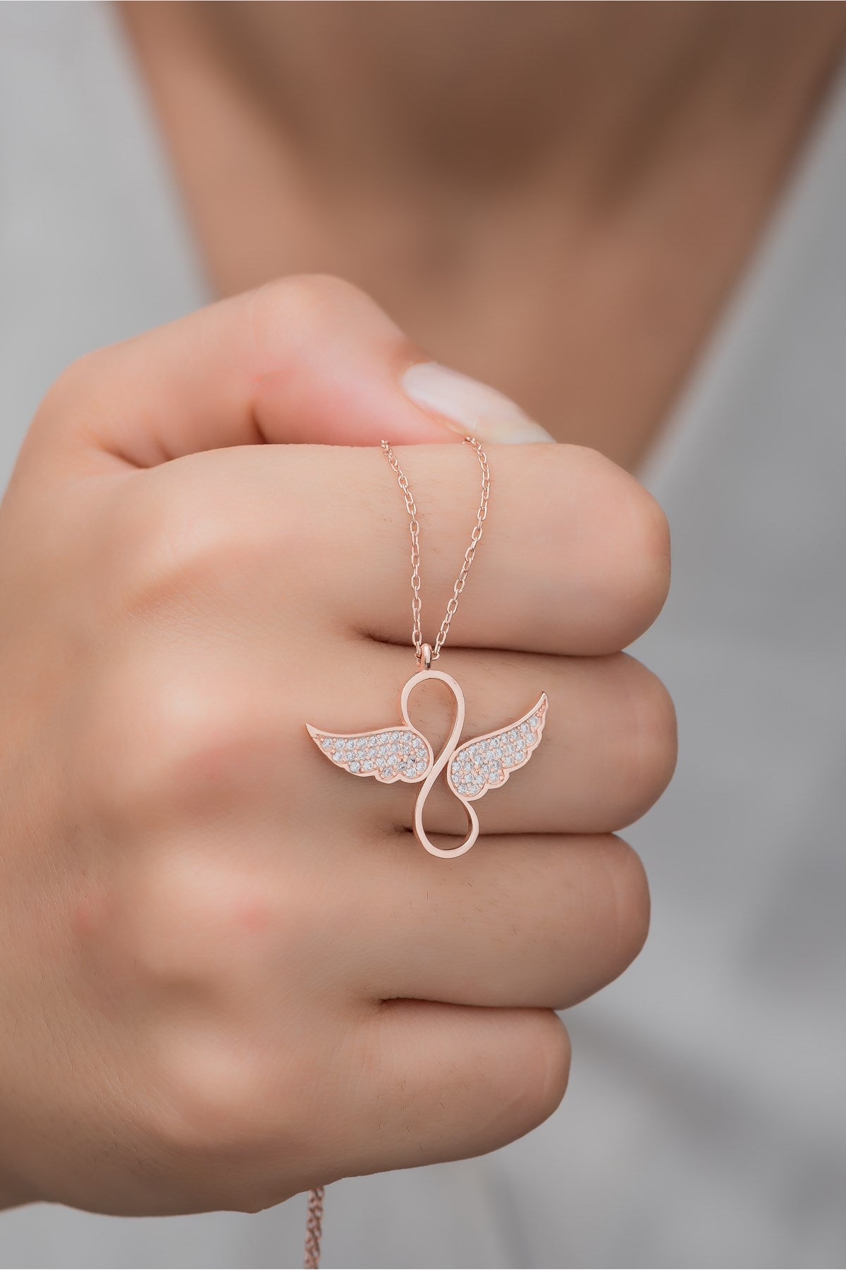 Silver Rose Wing Infinity Necklace