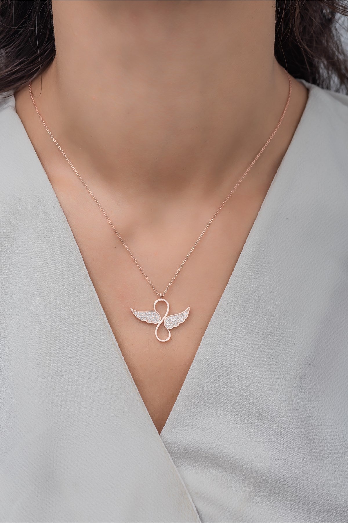 Silver Rose Wing Infinity Necklace