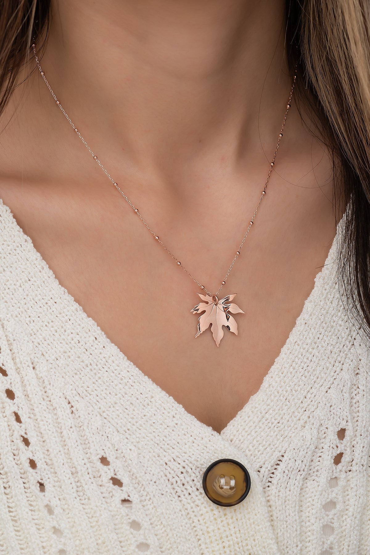 Plain Sycamore Leaf Silver Necklace