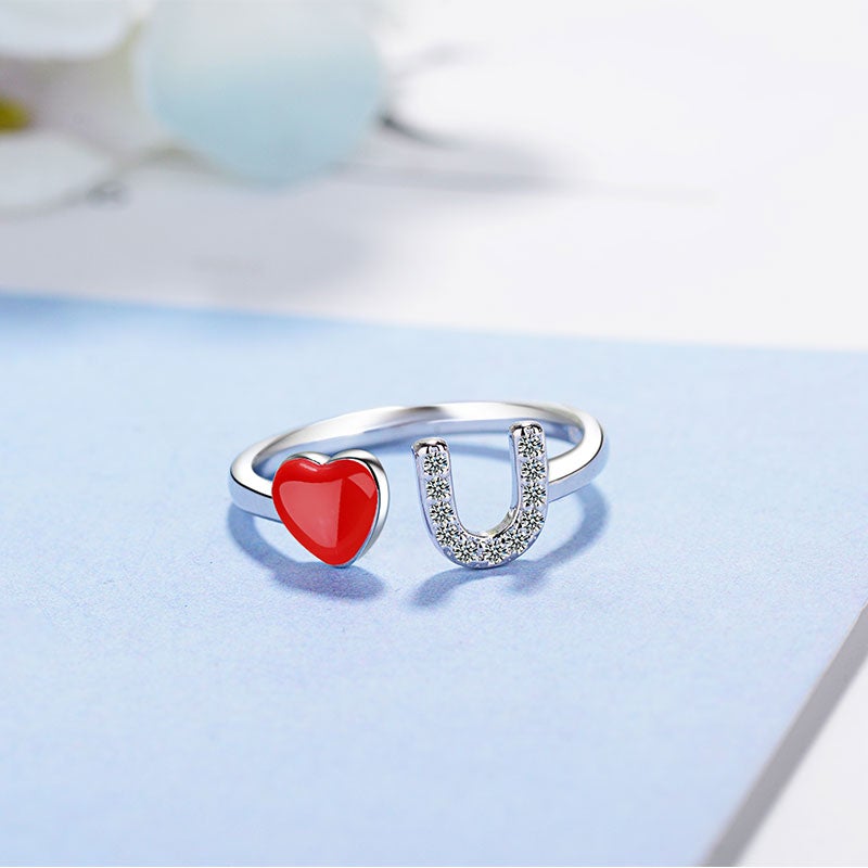 Red Heart Dazzling Silver Ring