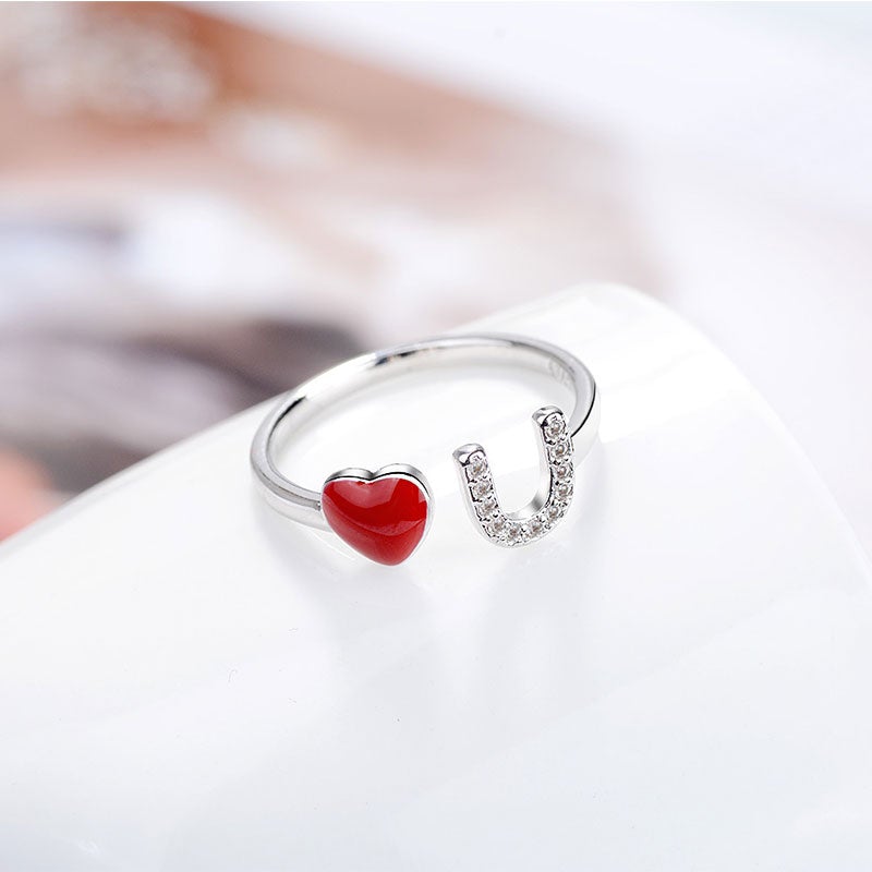 Red Heart Dazzling Silver Ring