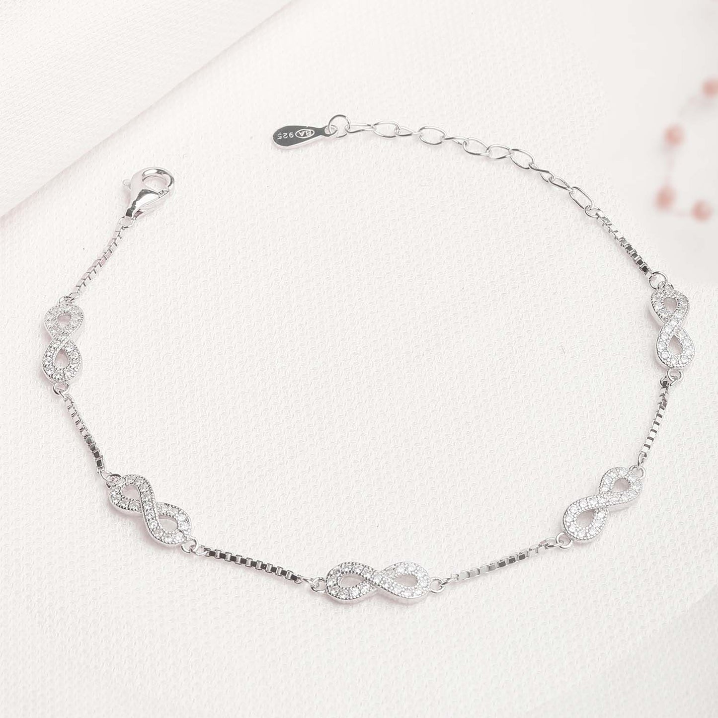 Classic Zircon Infinity Silver Bracelet