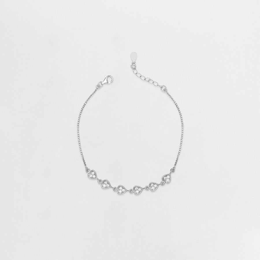 Silver Zircon Heart String Bracelet