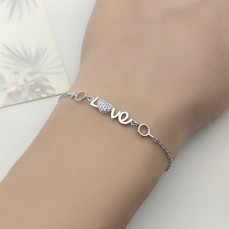 Love Pattern With Zircon Pure Silver Bracelet