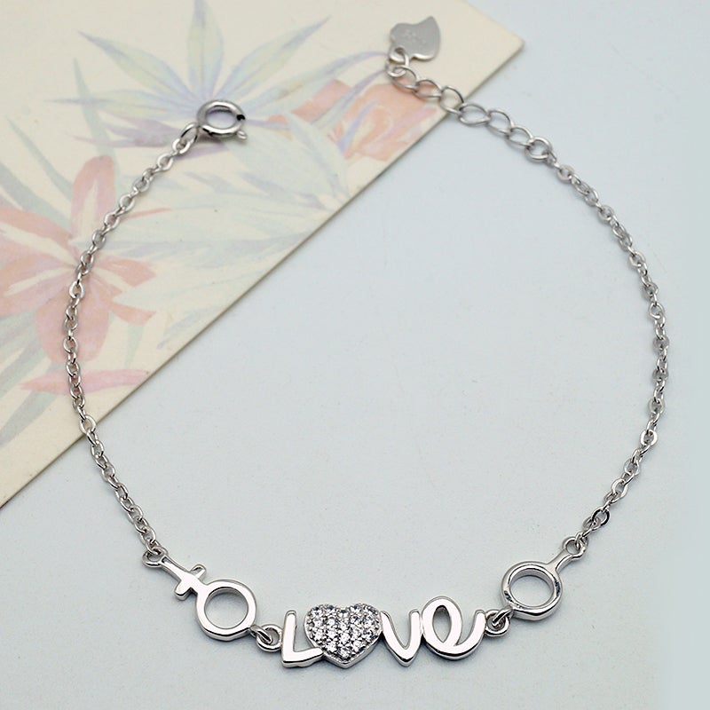 Love Pattern With Zircon Pure Silver Bracelet