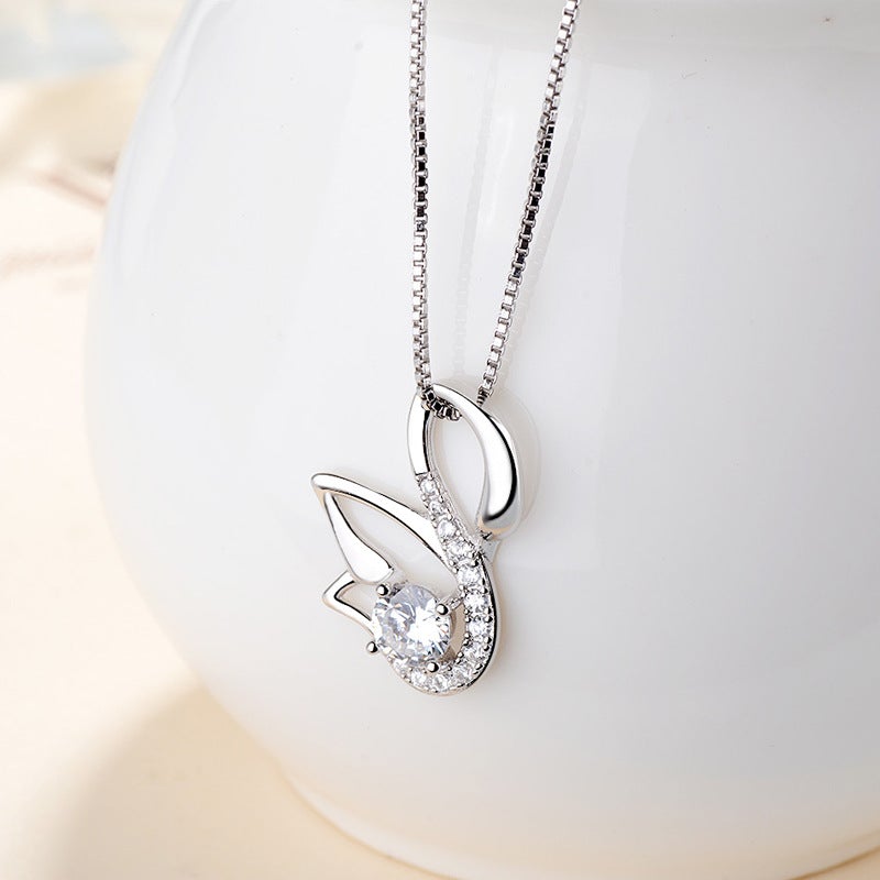 Elegant Swan Silver Pendant Set