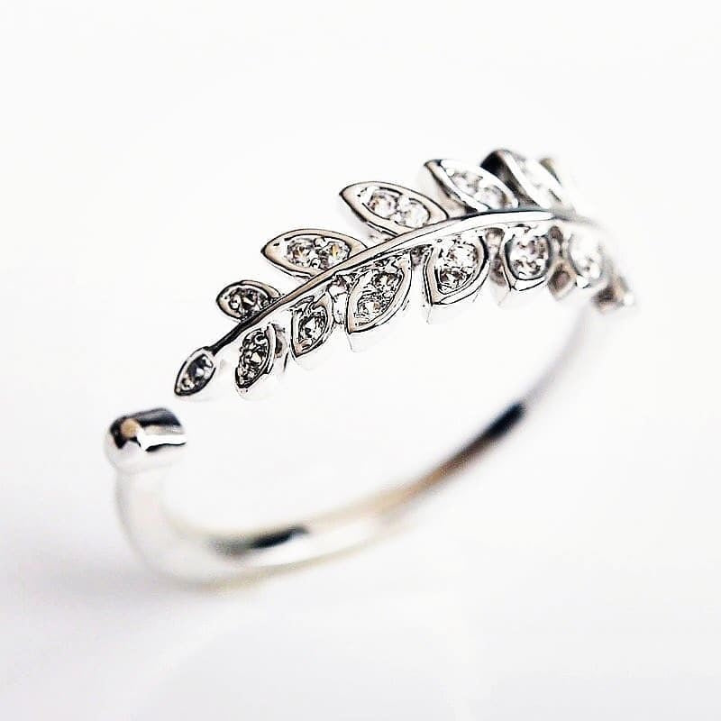 Silver Zircon Leaf Ring