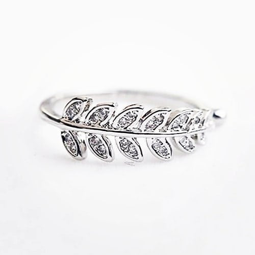 Silver Zircon Leaf Ring