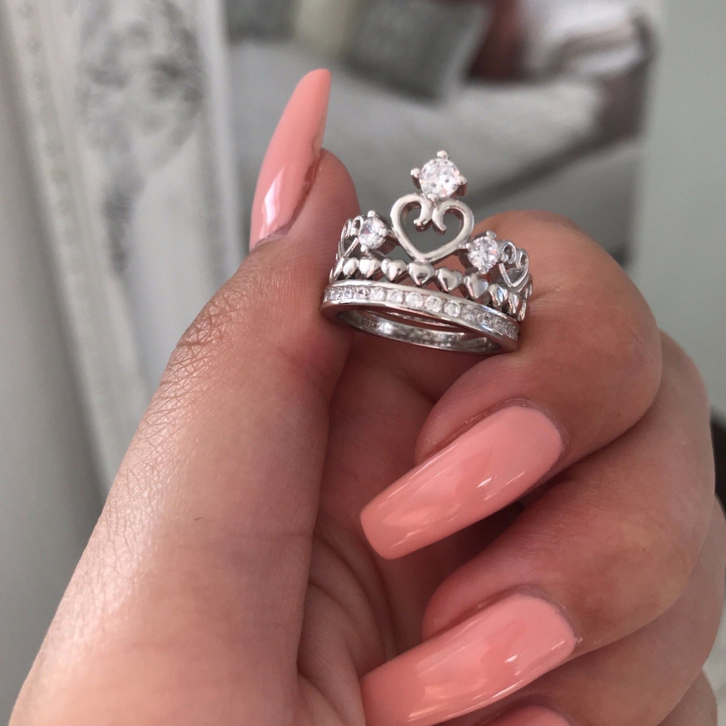 Double Heart Charm Stackable Love Silver Ring