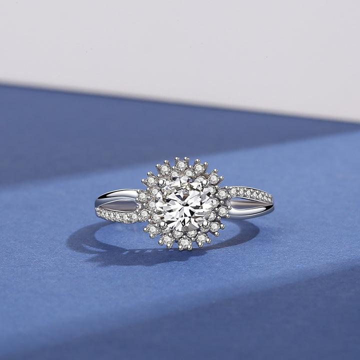 Fleur de Solitaire Moissanite Silver Ring