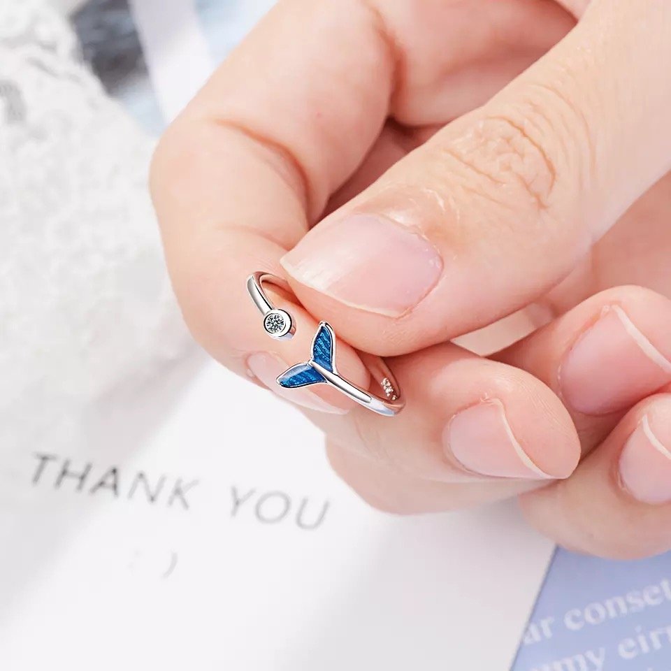 Blue Mermaid Tail Cuff Silver Ring