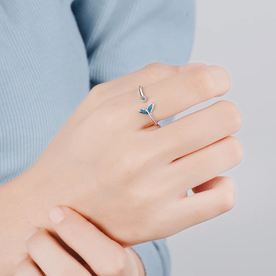 Blue Mermaid Tail Cuff Silver Ring