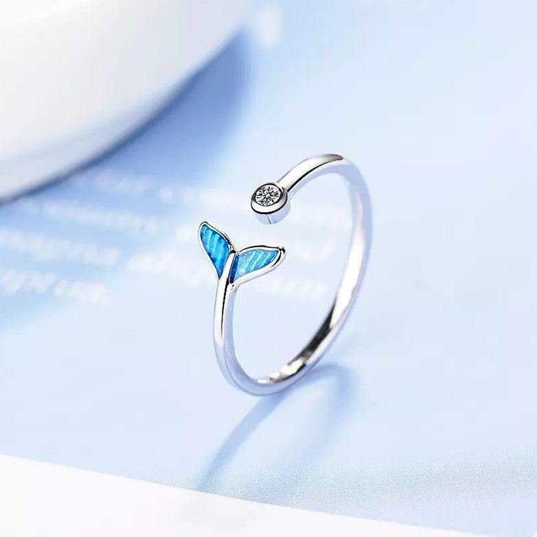 Blue Mermaid Tail Cuff Silver Ring