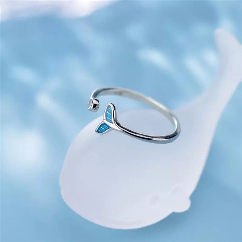 Blue Mermaid Tail Cuff Silver Ring