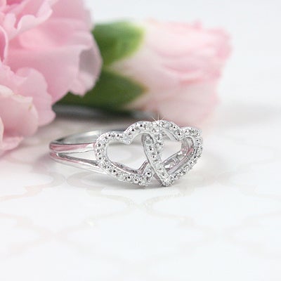 Unique Two Hearts Silver Ring