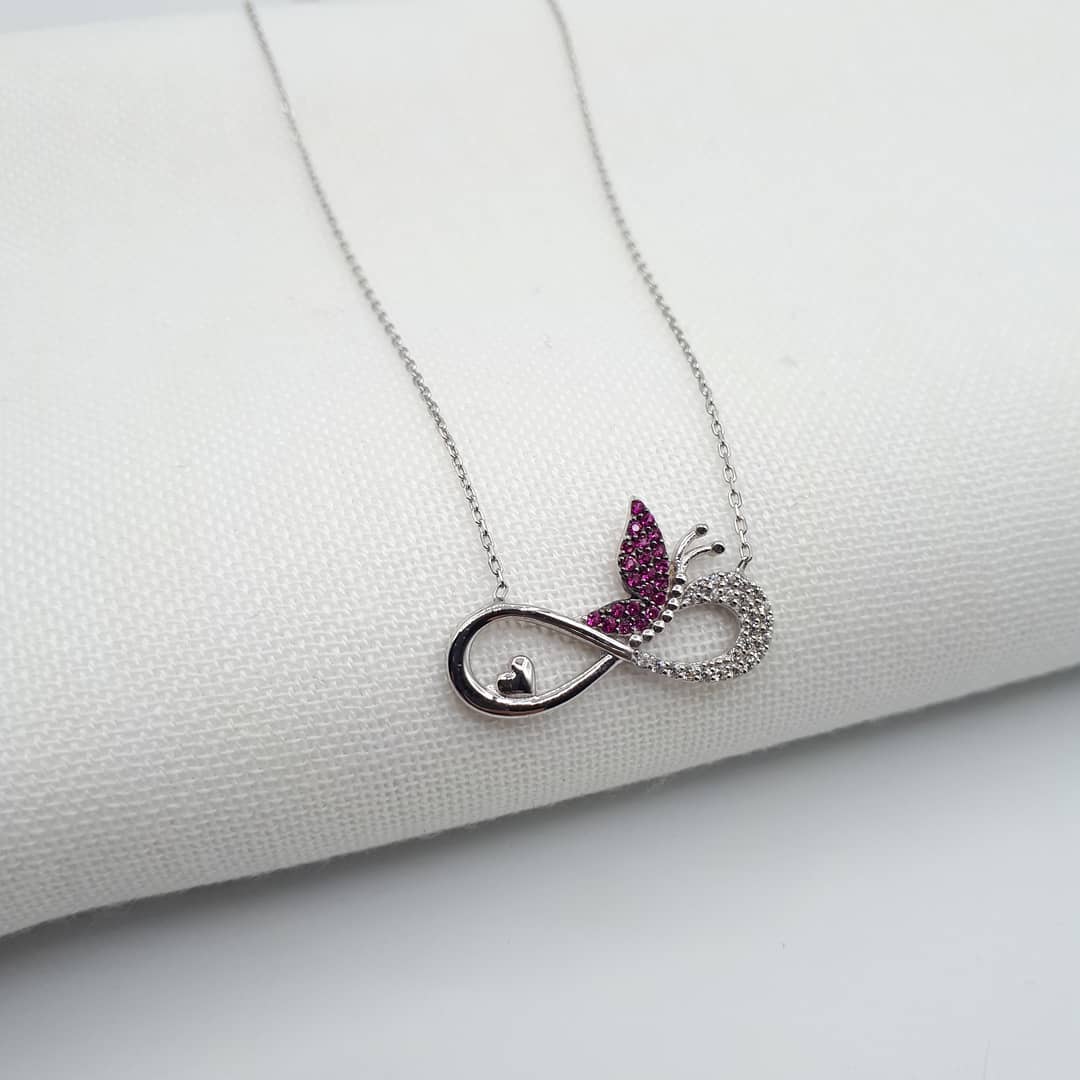 Infinity Butterfly Silver Pendant Set
