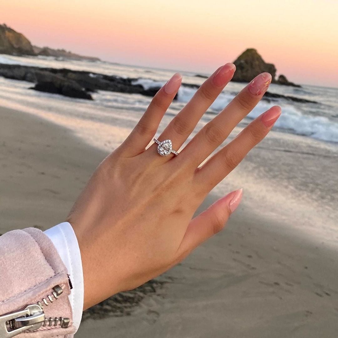 Classic Pear halo Silver Ring