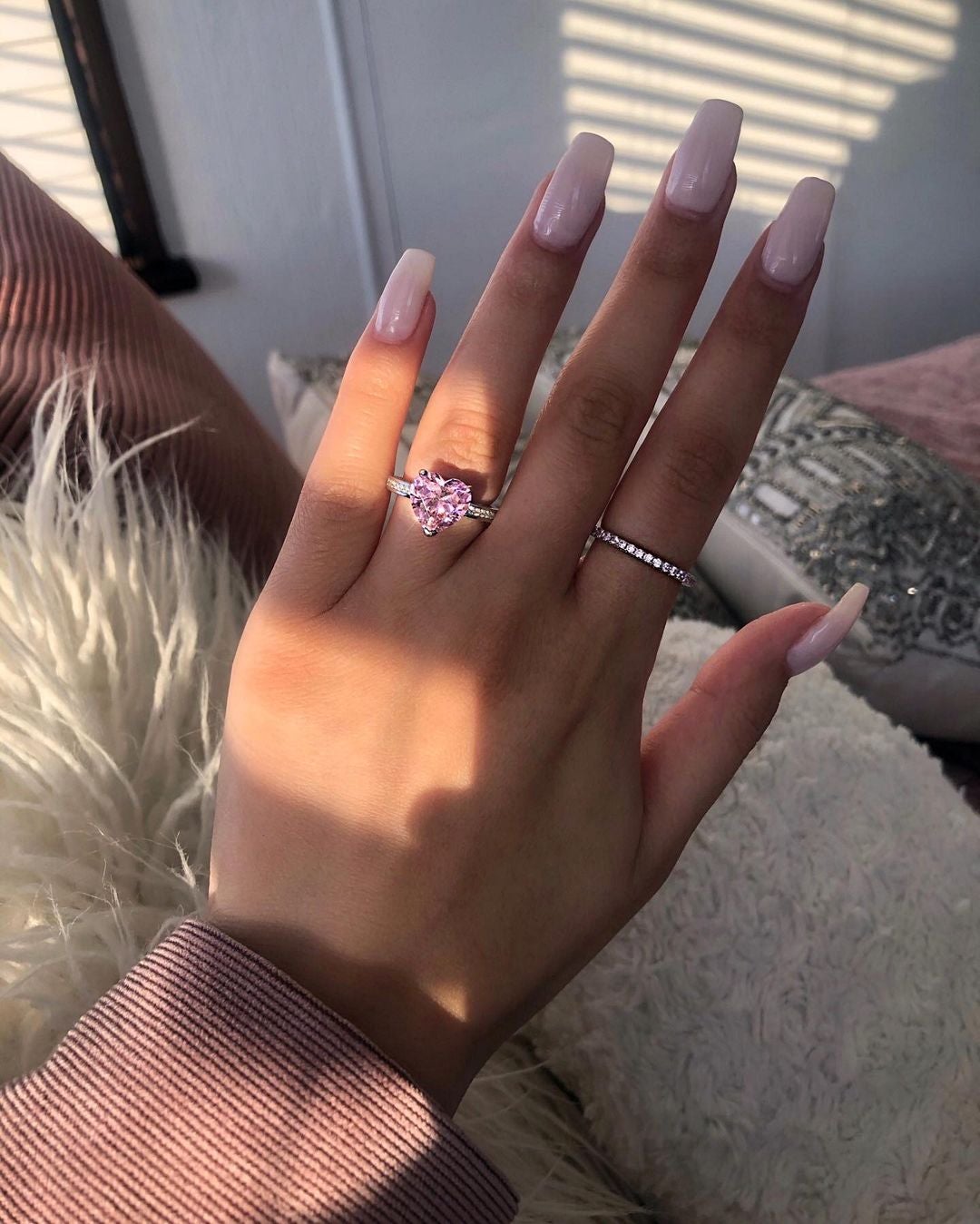 Pink Embassy Heart Silver Ring Set