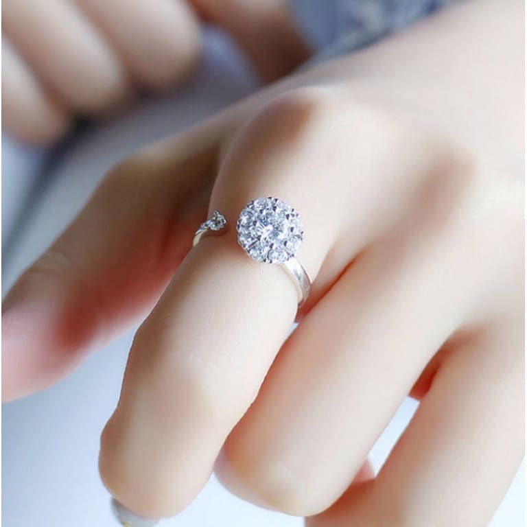 Spinning Rotating Open Ring Crystal Anxiety Adjustable Silver Ring