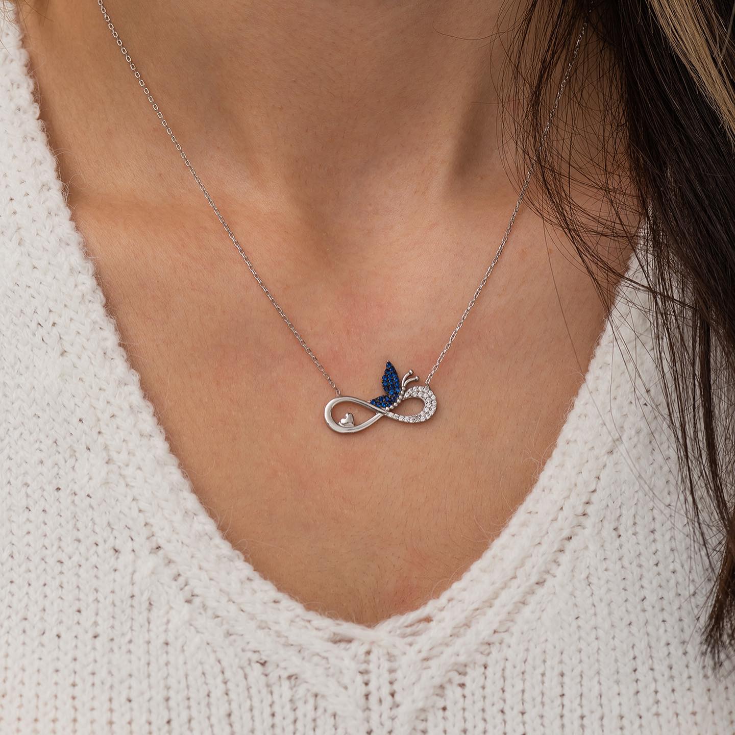 Infinity Butterfly Silver Pendant Set