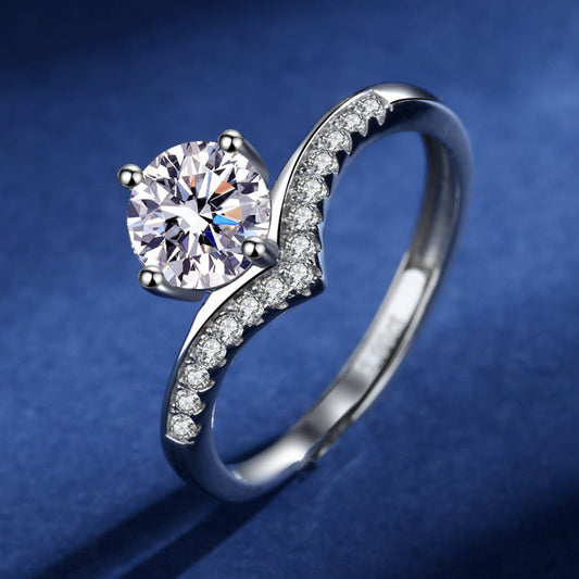 Crown Moissan Diamond Silver Ring