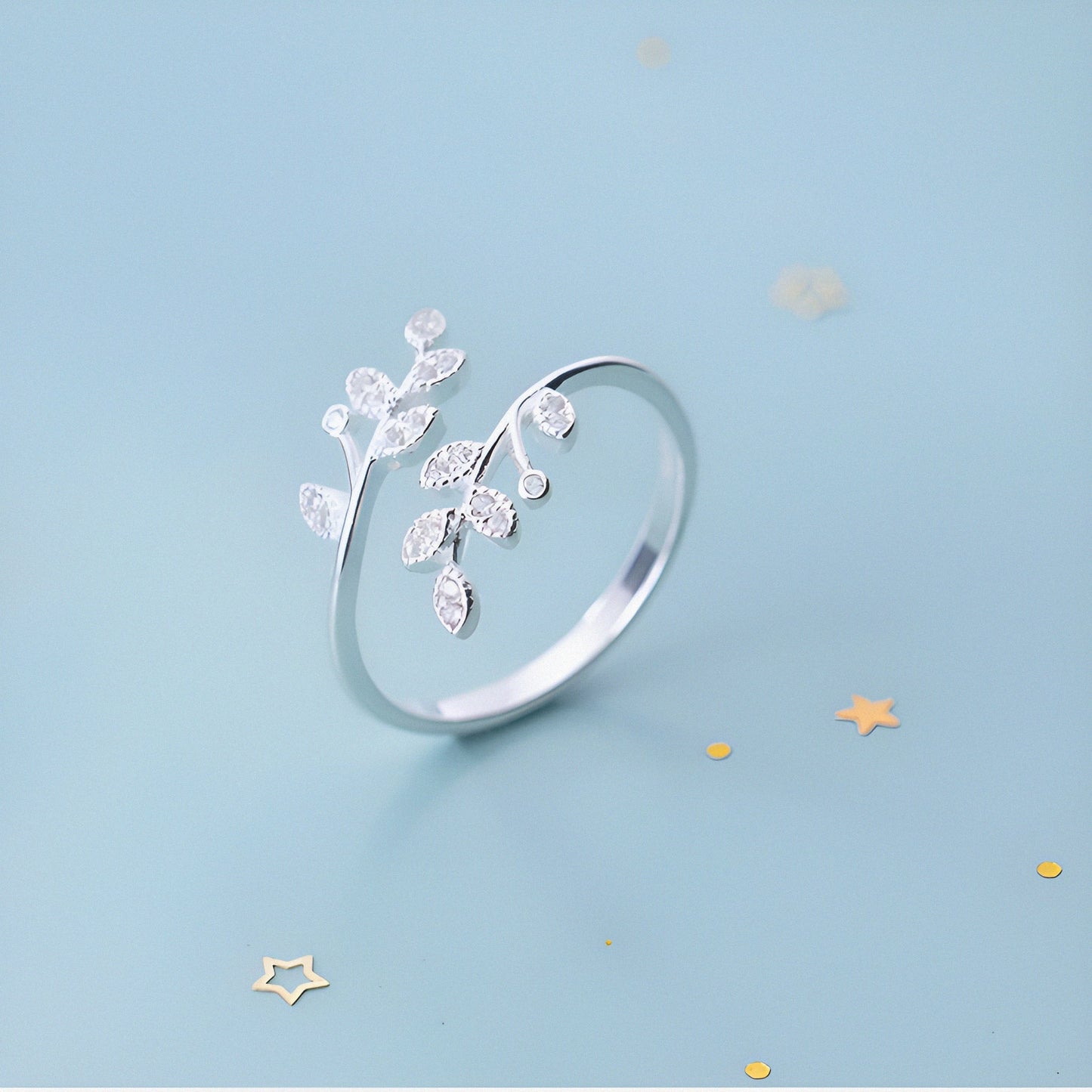 Lustrous Leaf Opening Silver Ring