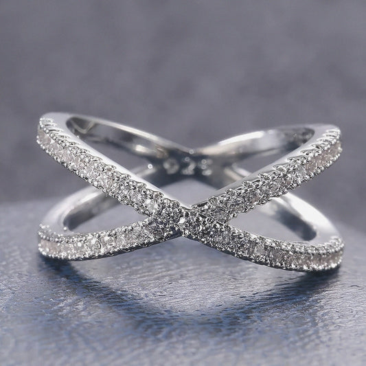 Criss Cross Diamond Silver Ring