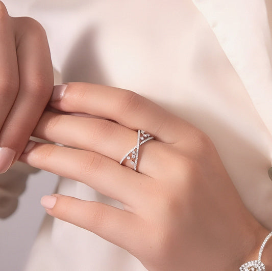Criss Cross Diamond Silver Ring