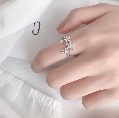 Luxury Stylish Floral Open Silver Ring