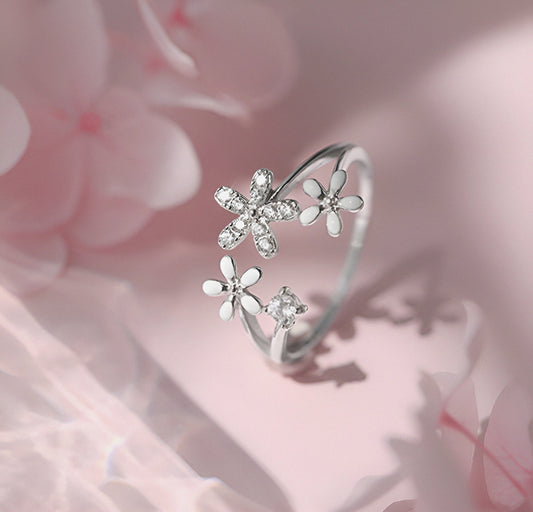 Luxury Stylish Floral Open Silver Ring