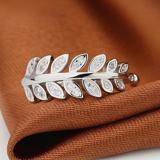 Silver Zircon Leaf Ring