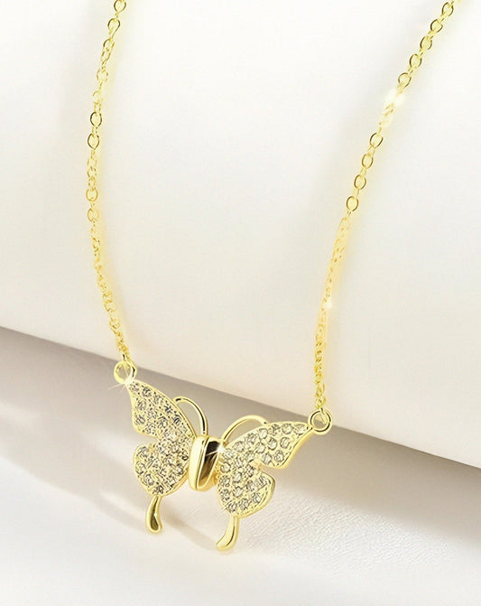 Crystal Diamond Magnetic Butterfly Silver Necklace