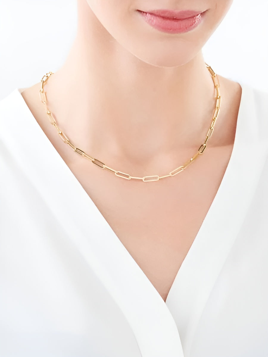Paperclip Silver Necklace 18K Gold Finished