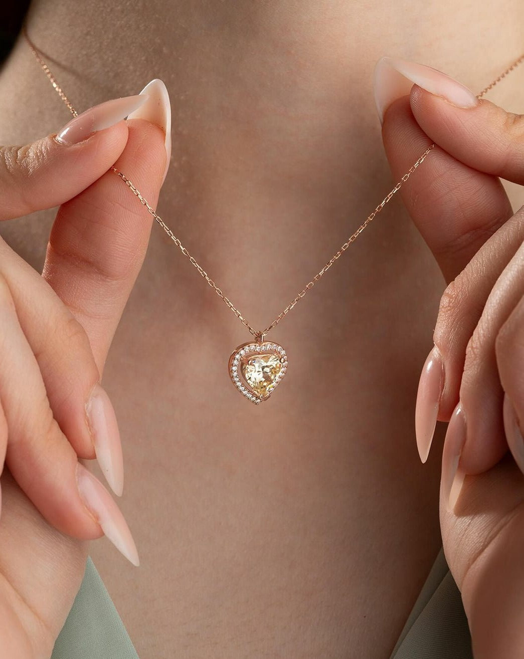 Silver Crystal Swarovski Citrine Heart Model Necklace