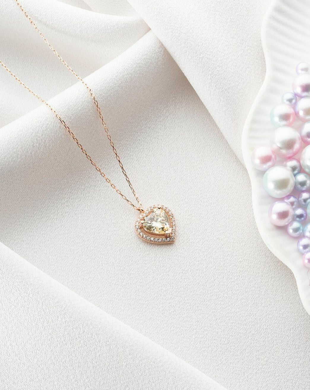 Silver Crystal Swarovski Citrine Heart Model Necklace