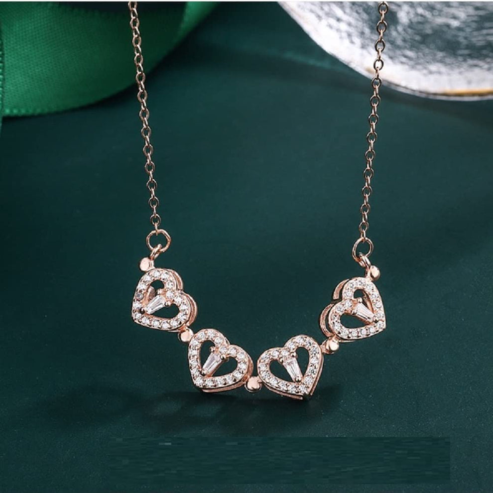 Magnetic Four Heart Clover Silver Necklace