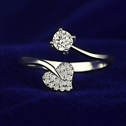 Shimmering Heart Diamond Silver Ring