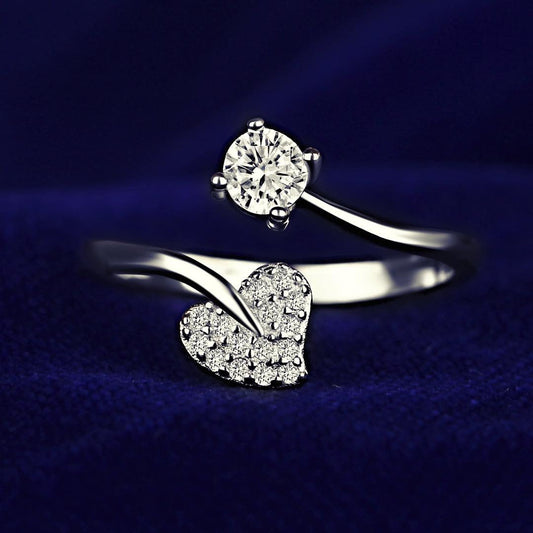 Shimmering Heart Diamond Silver Ring