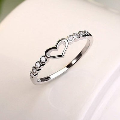 Luxury Style Hollow Heart Shaped Silver Ring